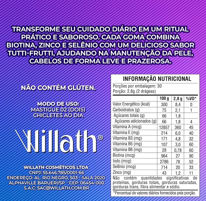 Chiclete da Beleza – Suplemento Multivitamíco para Cabelo, Pele e Unhas com Biotina, Zinco e Complexo Multivitamínicos